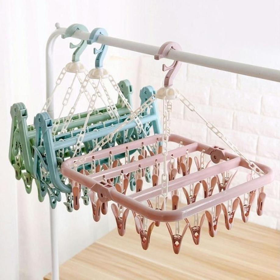 1 Pcs 32 Clips Folding Clothes - Baby Clothing Hanging Rack 评论和价格